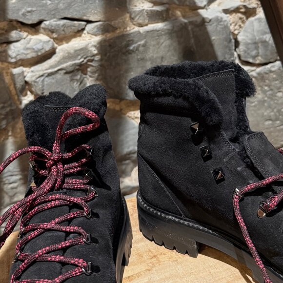 Valentino Black Suede Shearling Lined Winter Hiking Boots - Picture 9 of 13
